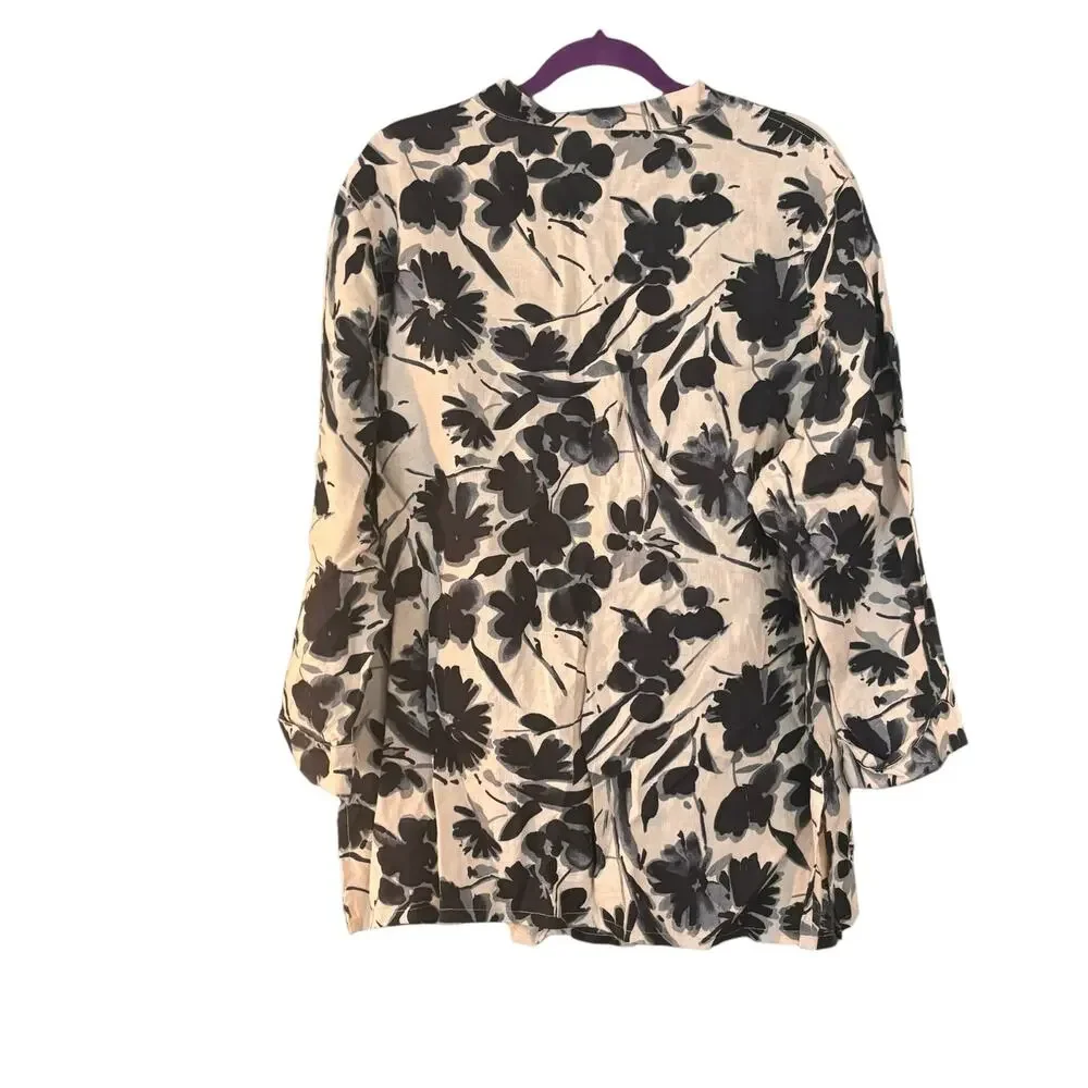 Alexandra Bartlett 100% Linen Woman’s 2X Button Up Tunic Top Blouse 3/4 Sleeve - Picture 8 of 10